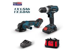 Bormann Pro BBP9015 Σετ Γωνιακός Τροχός & Δραπανοκατσάβιδο 20V με 2 Μπαταρίες 1.5Ah - 2.4Ah και Θήκη