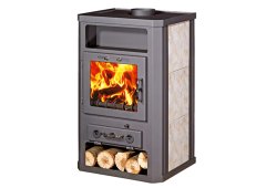 Ntontos Ν.24 Χαλύβδινη Ξυλόσομπα 10kW Γκρι Με Αποθηκευτικό Χώρο για Ξύλα